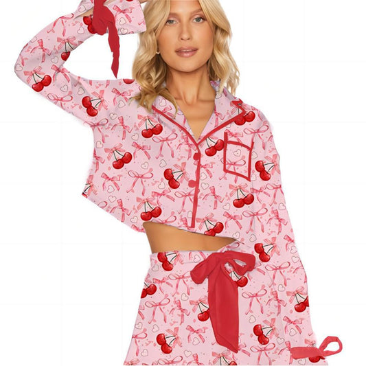 Damen Schlafanzug Set mit Süßem Schleifen Design - IdealeKleiden
