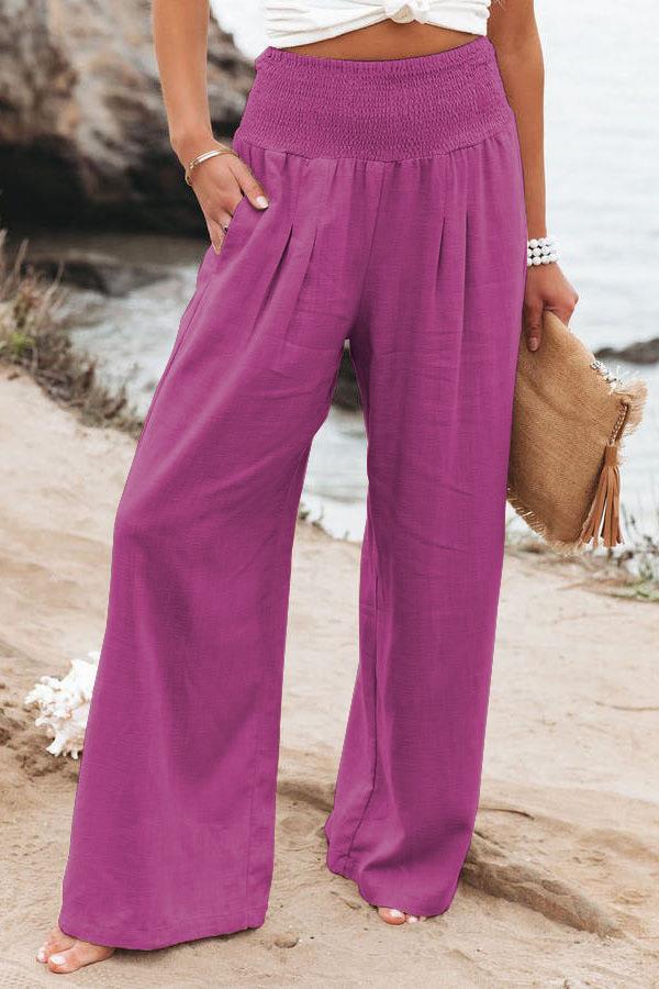 Women's Linen Trousers Wide Comfortable Pleat Detail
