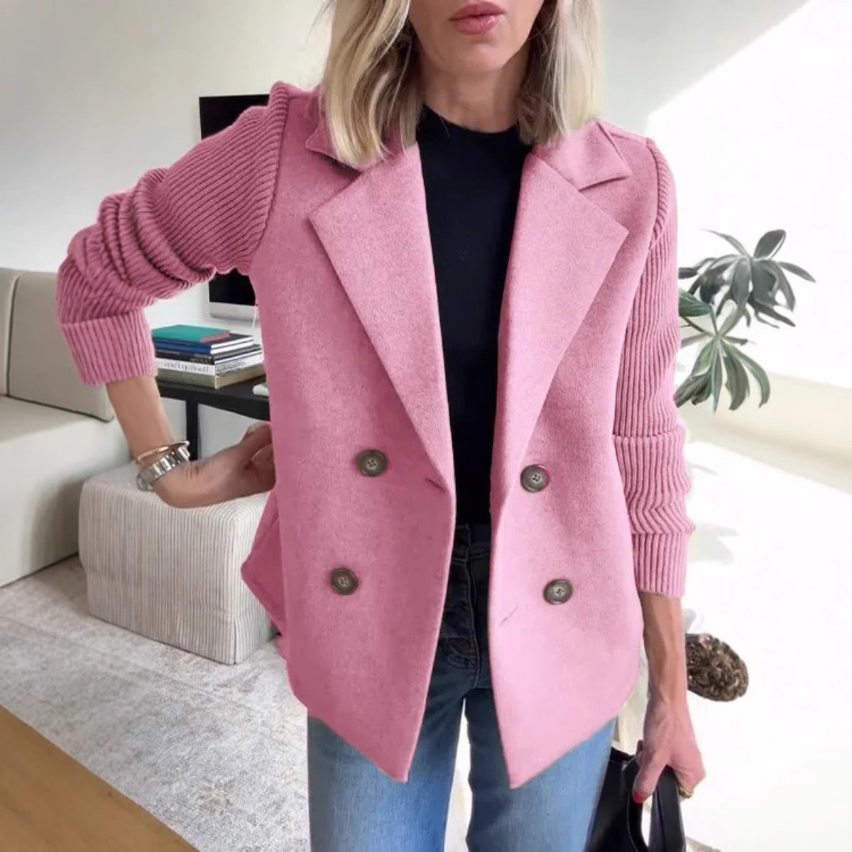 Übergrößer Blazer mit Doppelreiher und Weichem Futter
