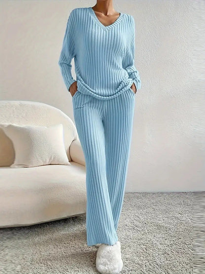 Women's Knitted Tracksuit Casual V-Neck