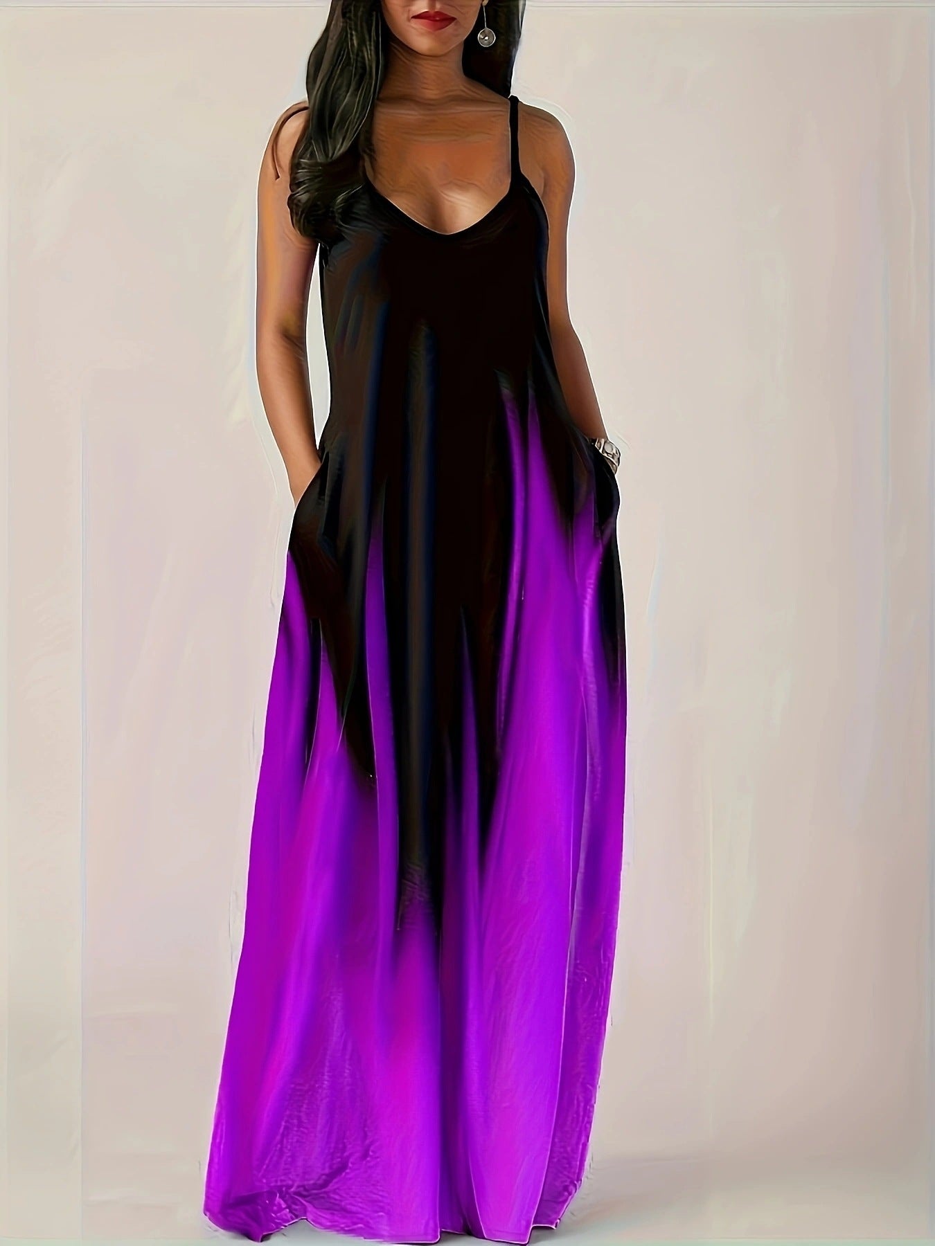 Women's Elegant Maxi Dress with Side Pockets