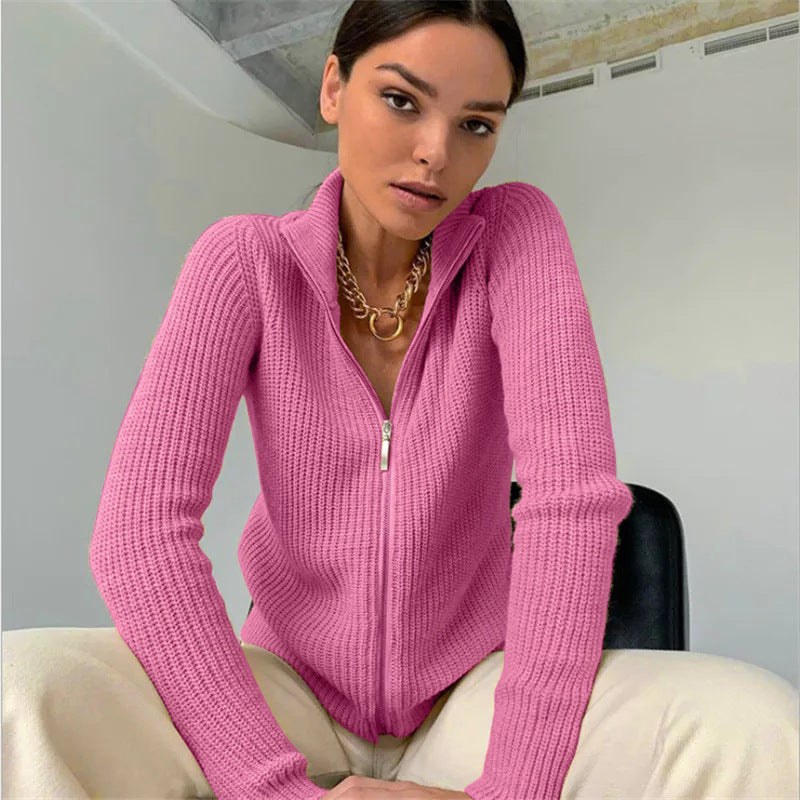 Women's Knitted Cardigan High Collar Modern Quick Release
