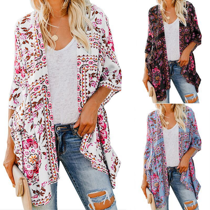 Damen Kimono Sommer Leicht Floralmuster - IdealeKleiden