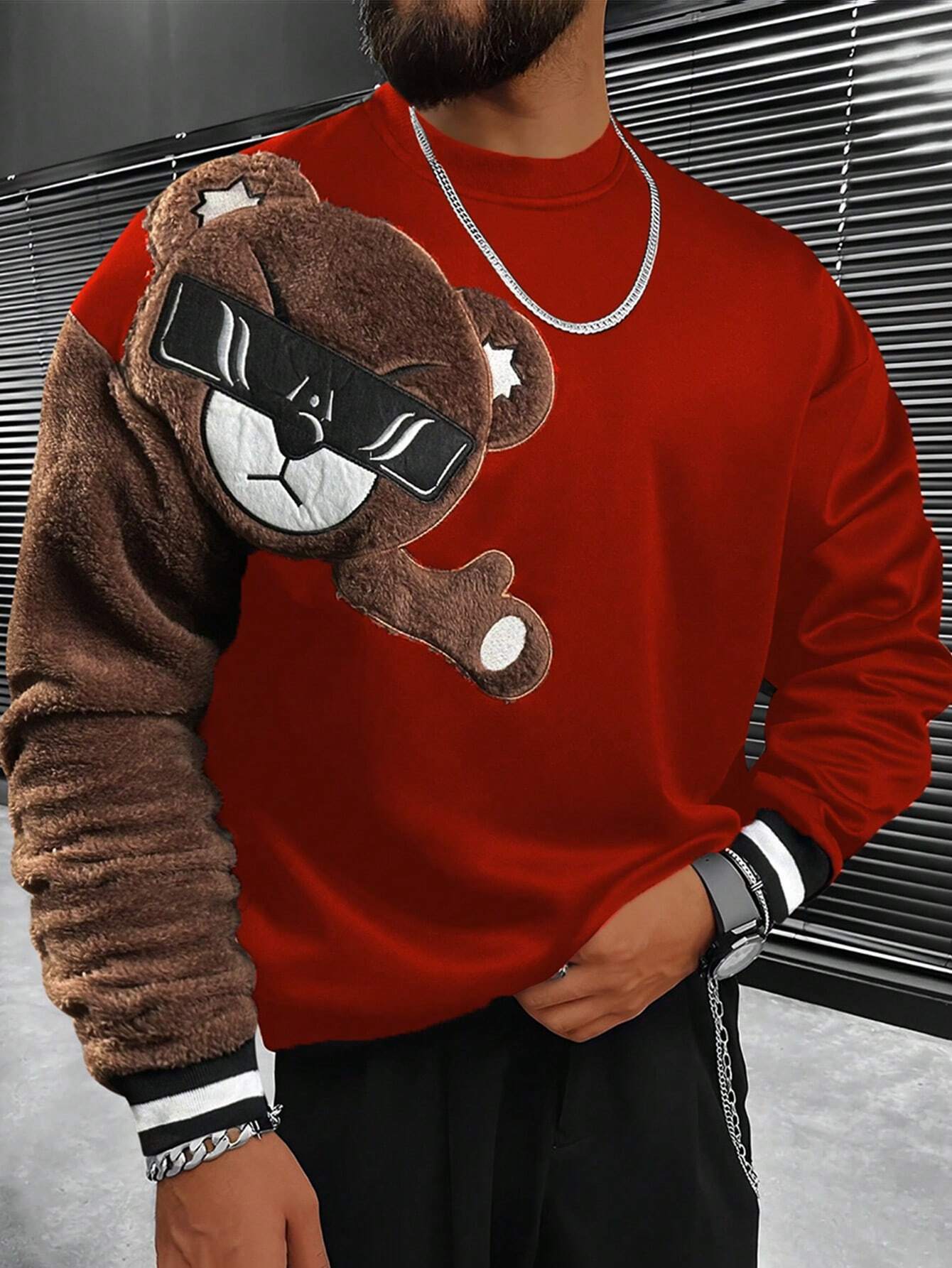 Men's Sweater Bear Appliqué Soft Plush