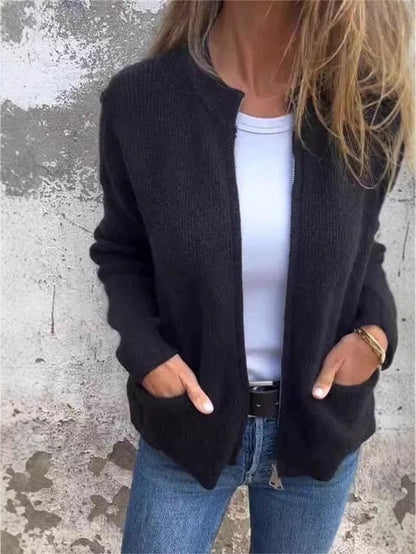 Casual Zip-Up Jacket Loose Fit Rib Knit