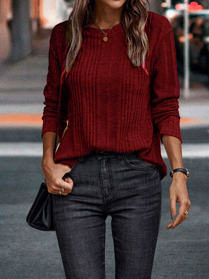 Women's Casual Knit Long Sleeve Round Neck Top