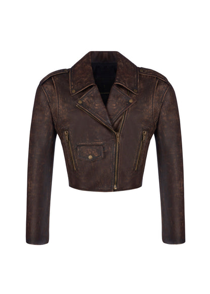 Leather Biker Jacket Short Cut