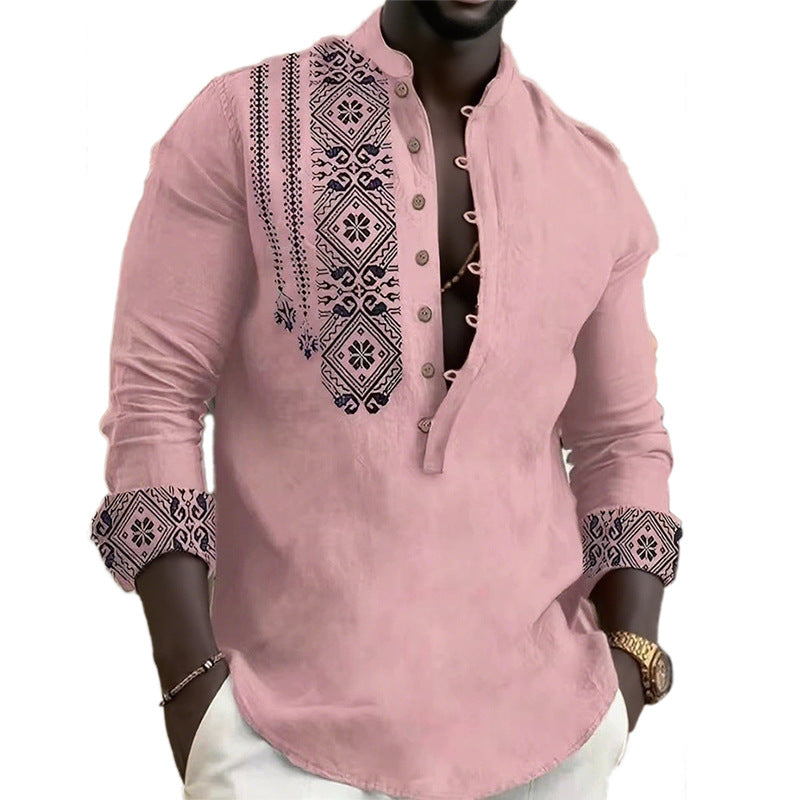 Men's Long-Sleeve Shirt Ethnic Style Modern
