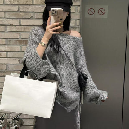 Oversized Sweater Long Sleeve Off Shoulder Casual Style