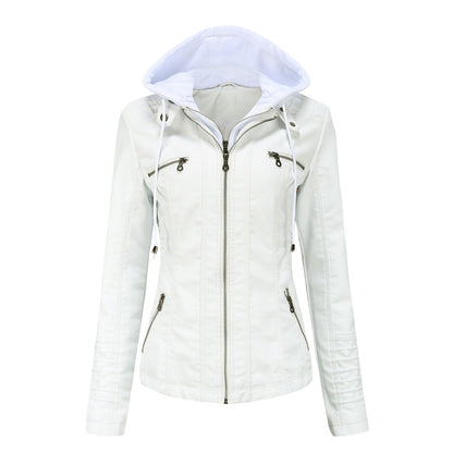 Stylish Leather Jacket Slim Fit Hood Zipper