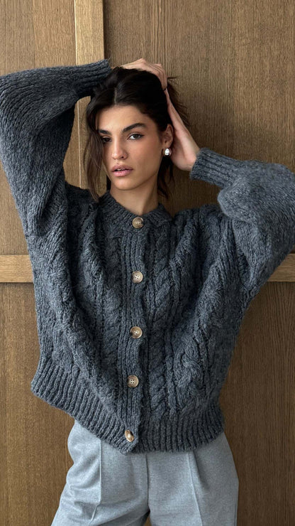 Women's Chunky Knit Cardigan Elegant Buttons