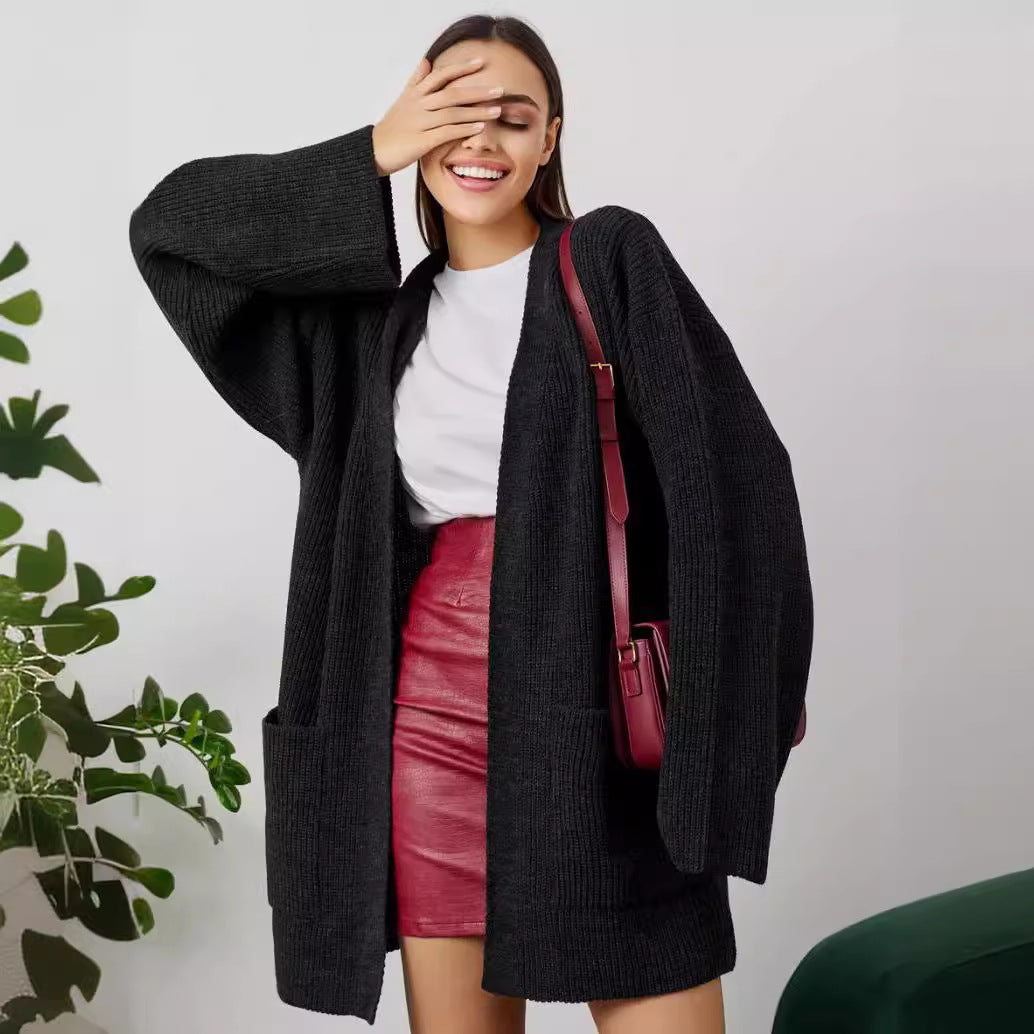 Oversized Knit Cardigan Wool Blend Open Front
