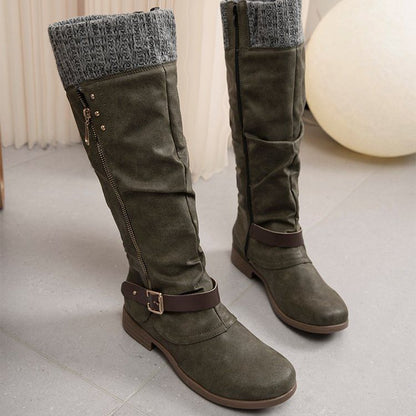 Stylish Leather Boots With Zipper Low Heel