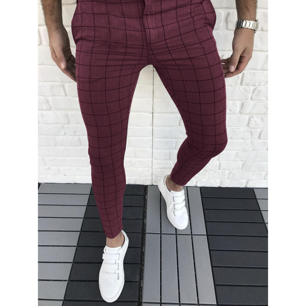 Men's Slim Fit Plaid Suit Trousers Modern