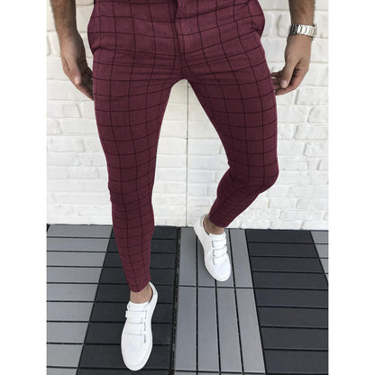 Men's Slim Fit Plaid Suit Trousers Modern