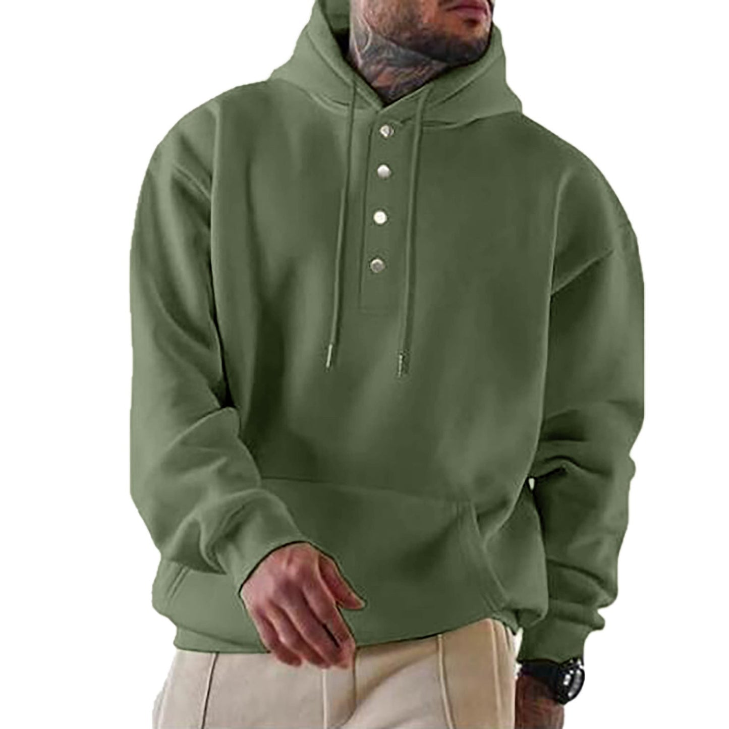 Men's Hoodie Hood Trendy Button Closure Practical