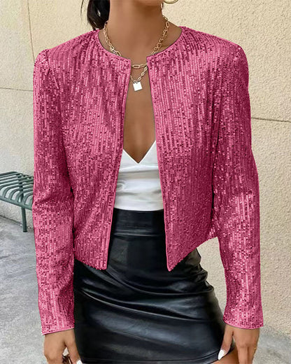 Fashionable Dress | Shiny Stand-Up Collar Short Coat