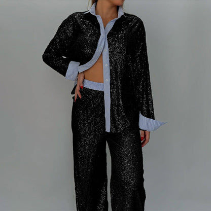 Comfortable Two-Piece Suit Loose Jacket and Wide Trousers