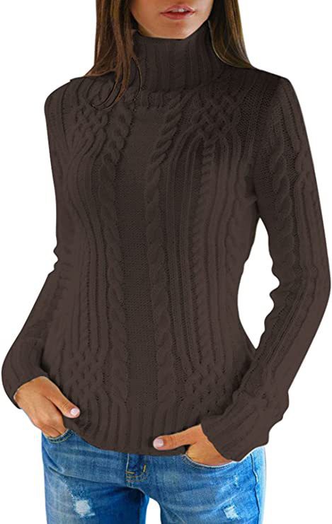 Women's Knitted Jumper High Collar Cable Knit Elegant Clothing