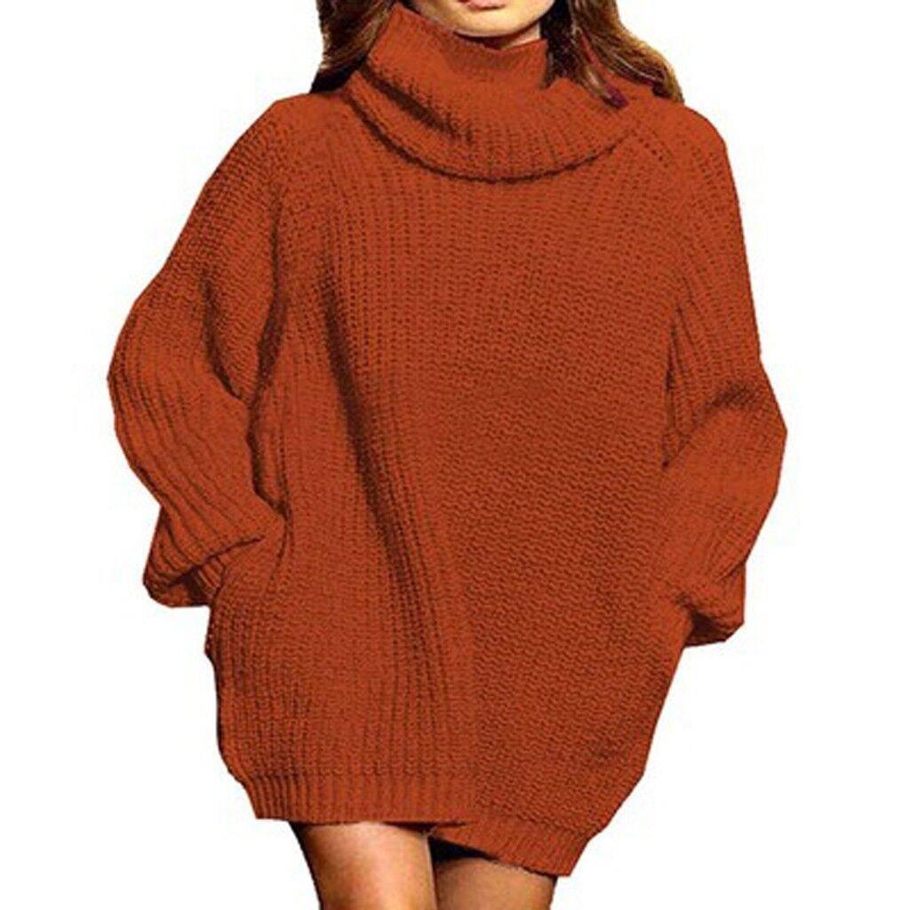 Women's Chunky Knit Sweater Dress High Neck Casual Chic