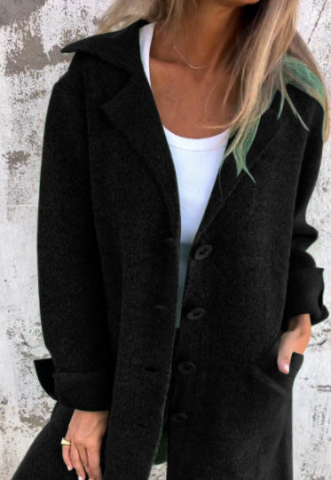 Women's Mid-Length Loose Fit Wool-Look Coat