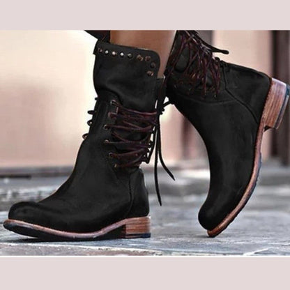 Damen Stiefeletten Chic Schnürung Nieten Design