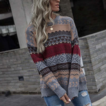 Stylish Knitted Sweater With Geometric Design