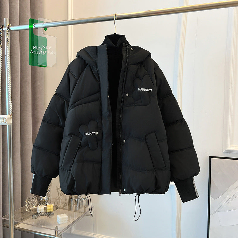 Women's Short Down Jacket with Hood - Practical Winter Jacket