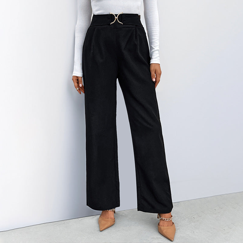 Women's High-Waisted Elegant Trousers with Belt Detail