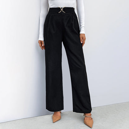 Women's High-Waisted Elegant Trousers with Belt Detail