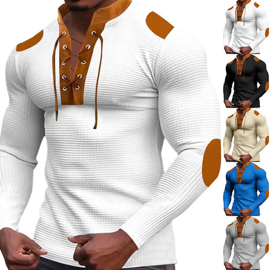 Herren Langarmshirt Strukturiert Modernes Schnürdesign - IdealeKleiden