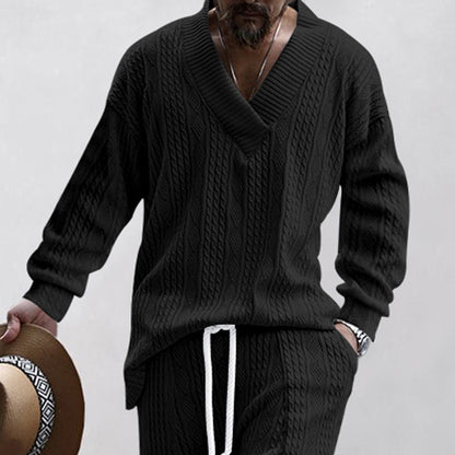 Men's Knitted Jumper Casual V-Neck Cable Knit