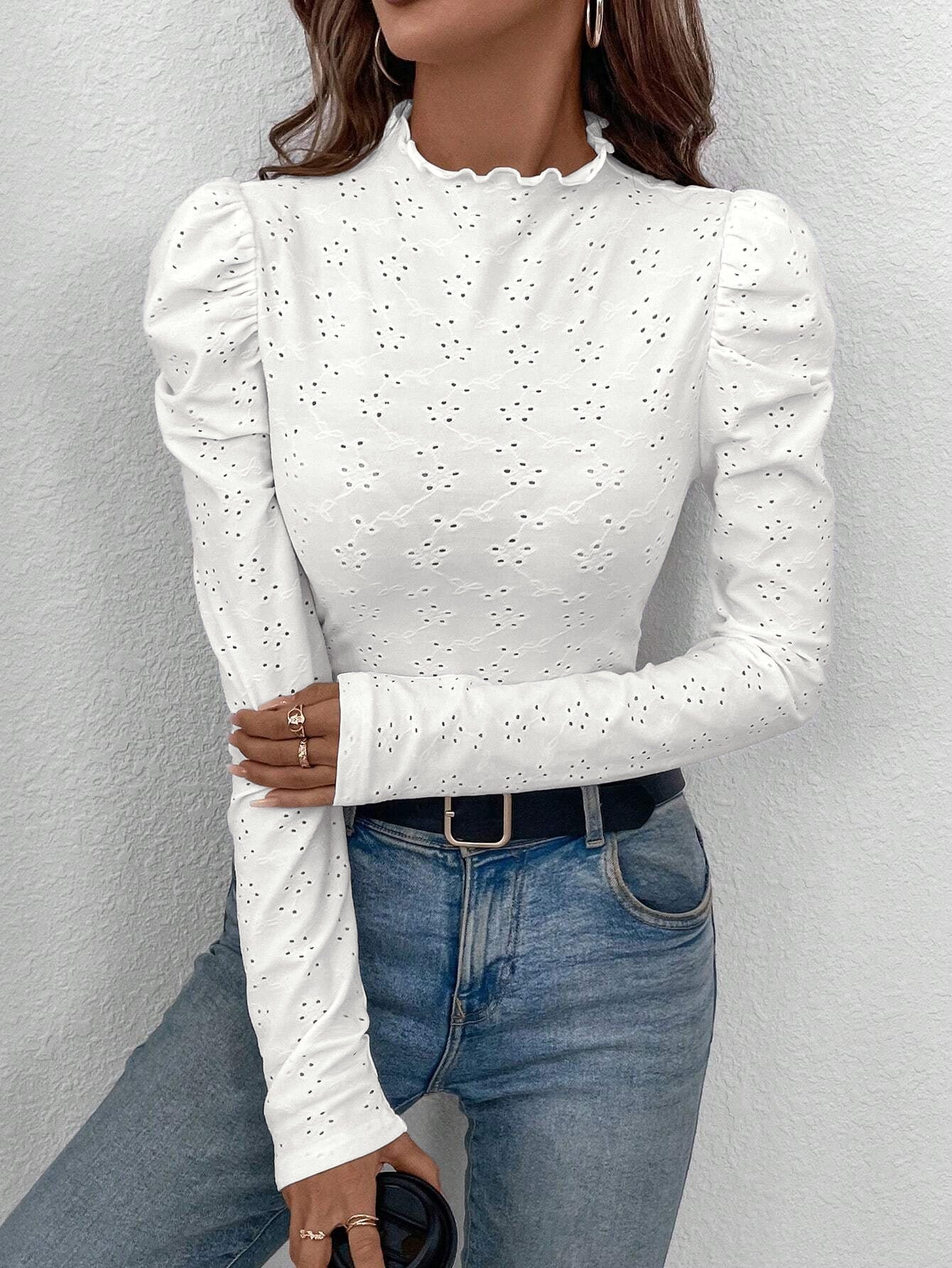Women's Long Sleeve Top Ruffled Collar Floral Pattern