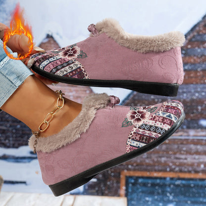 Women's Slippers Soft Fleece Floral Pattern