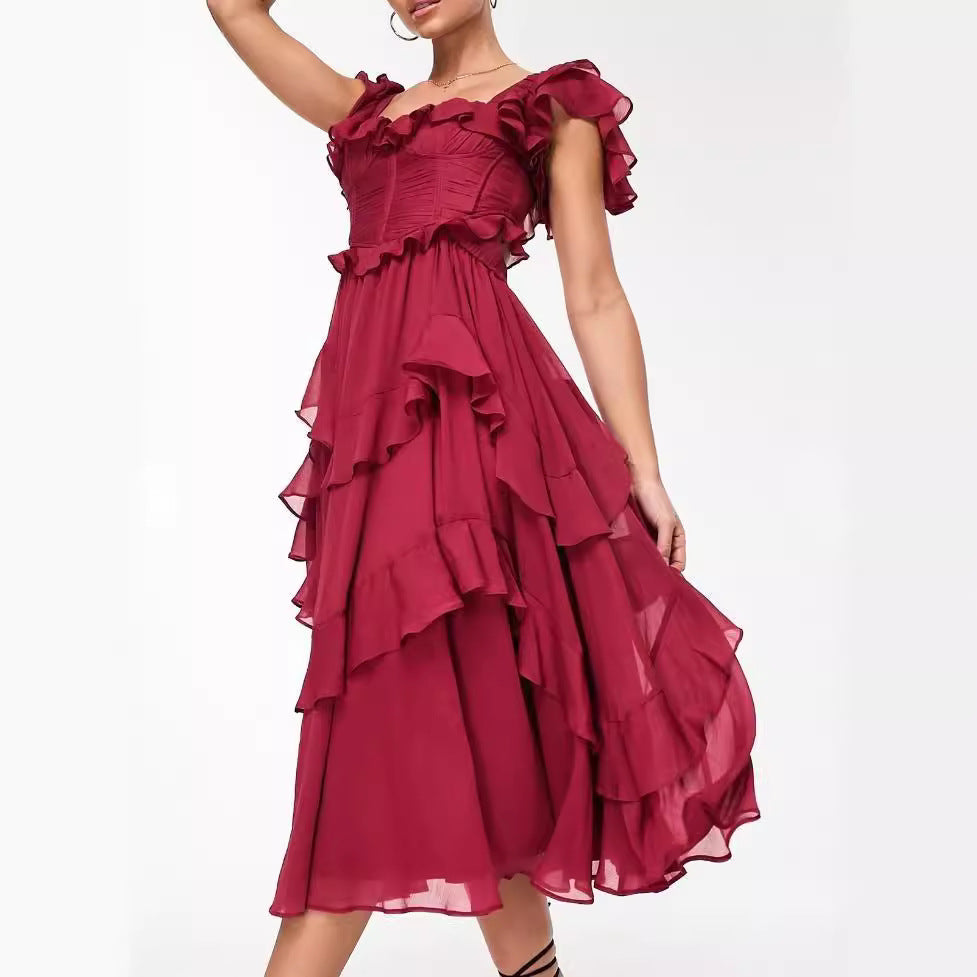 Damen Maxikleid Rüschen Romantic Elegant - IdealeKleiden