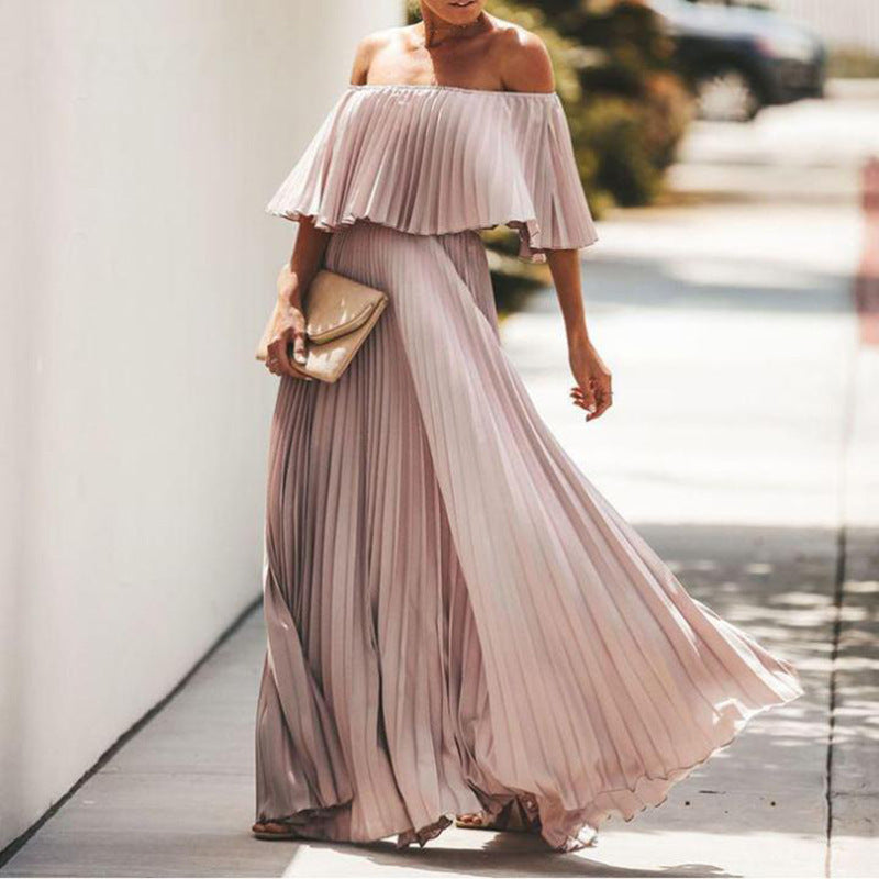 Women's Strapless Pleated Elegant Maxi Dress