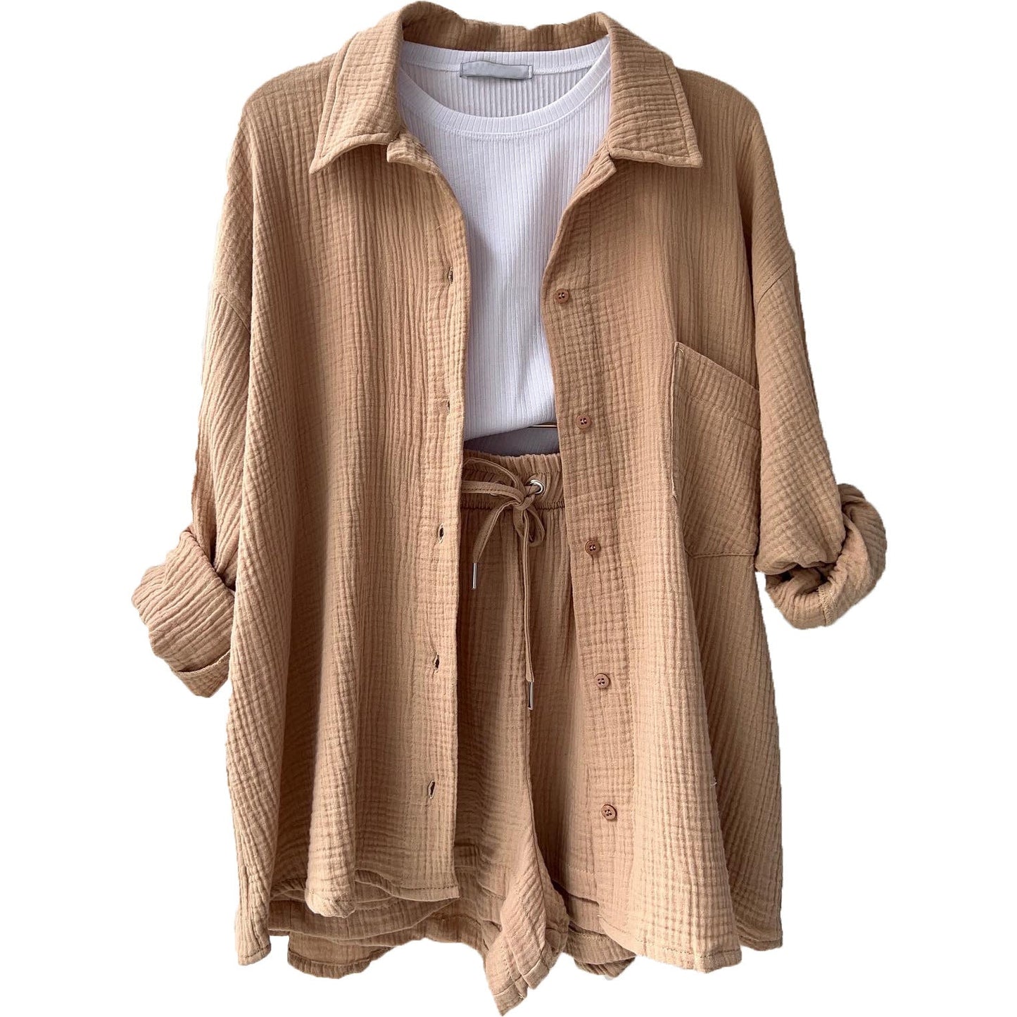 Women's Summer Outfit Short Sleeve Blouse Shorts Set