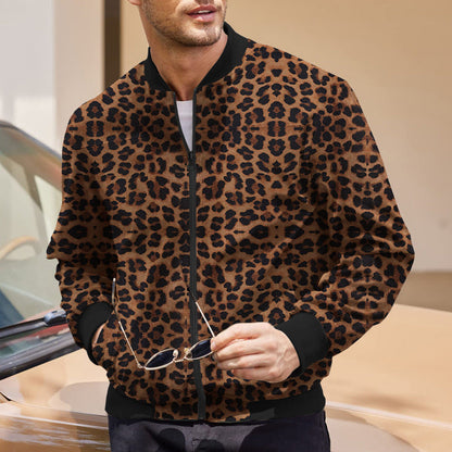 Men's Bomber Jacket Leopard Print Zipper Elastic