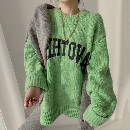 Women's Oversized Sweater Large Logo Trendy Knit Pattern