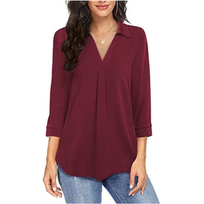 Women's Blouse V-Neck Short Sleeve Elegant