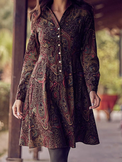 Women's Shirt Dress Paisley Print Elegant Buttons