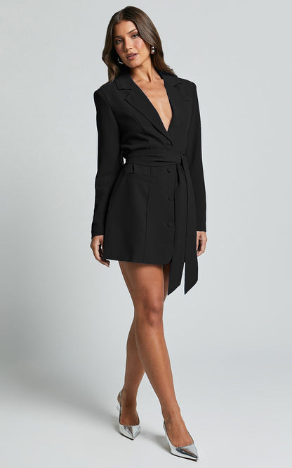 Elegant Women's Blazer Dress with Belt