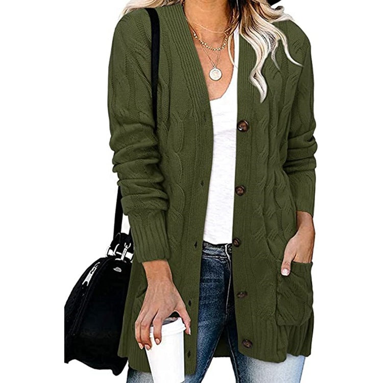 Women's Chunky Knit Cardigan with Buttons and Pockets