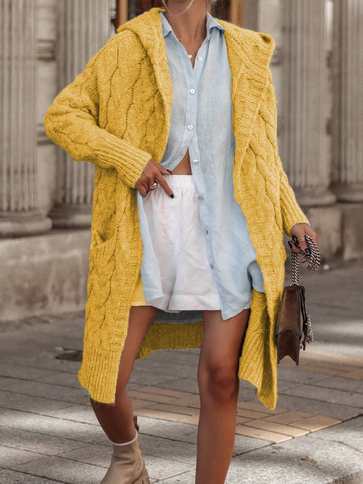 Women's Knitted Cardigan Hood Cable Knit Trendy