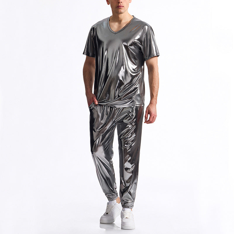 Men's Sporty Top Shiny V-NeckFitness