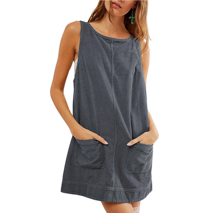 Women's Casual Jersey Dress Round Neck with Pockets