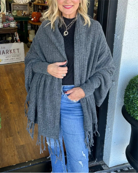 Women's Poncho with Fringes Elegant Wrap