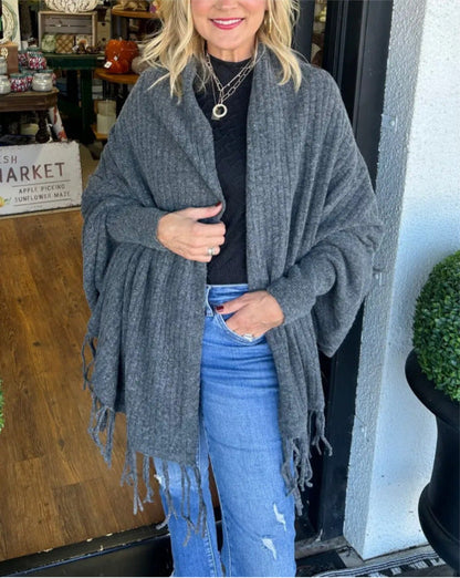 Women's Poncho with Fringes Elegant Wrap