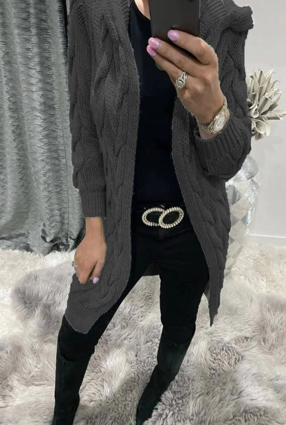 Women's Long Cable Knit Cardigan Elegant Design