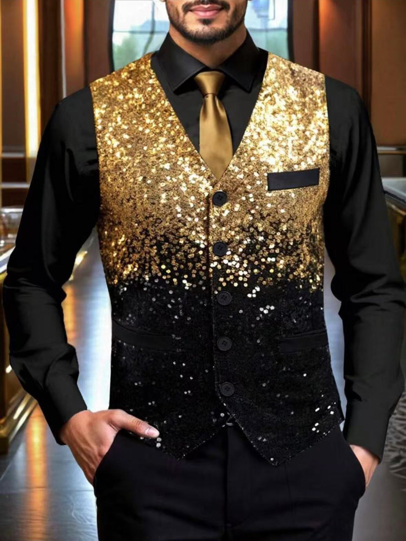 Men's Formal Vest Glitter Effect Design